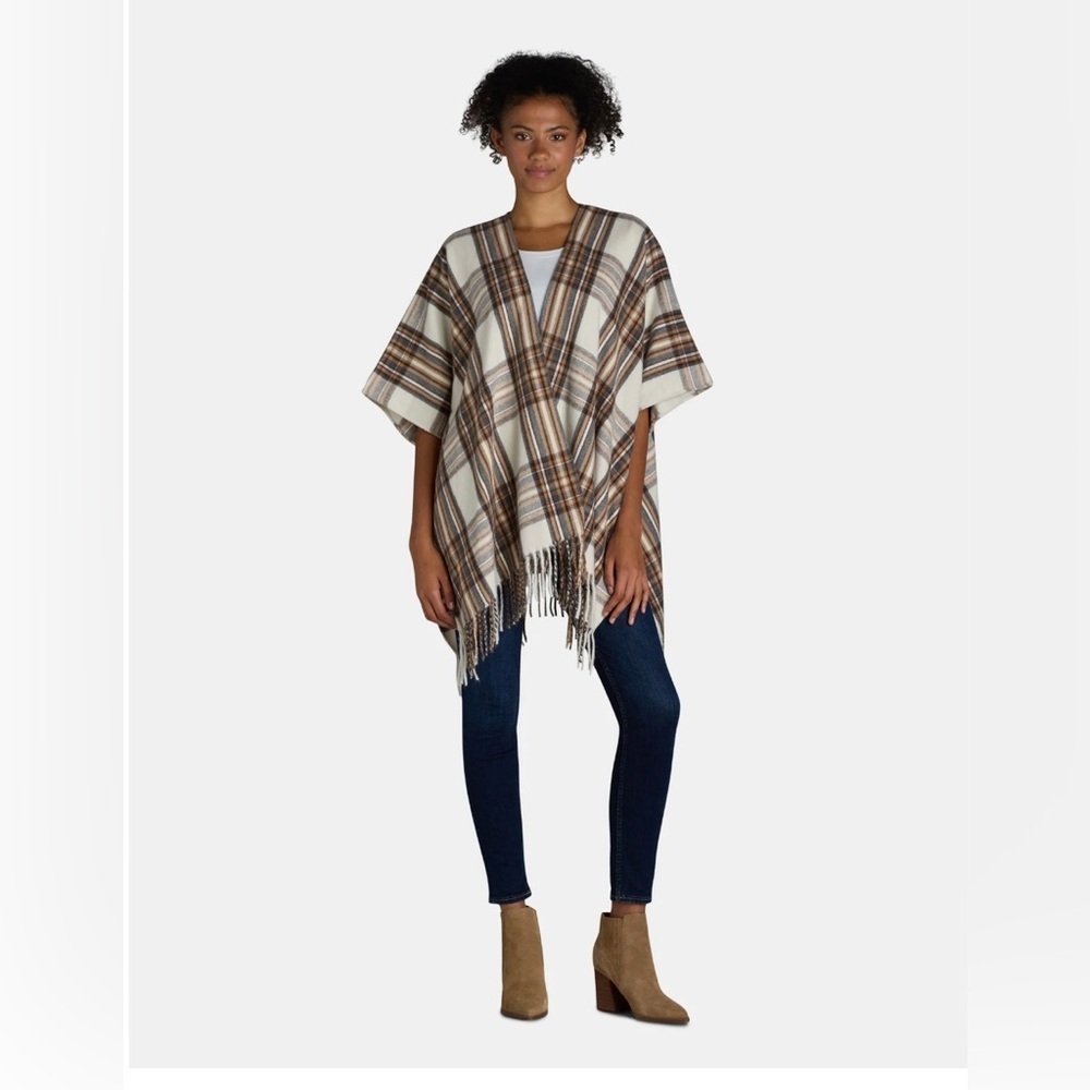 Time and Tru Plaid Ruana‎ Poncho Sweater Wrap | one size